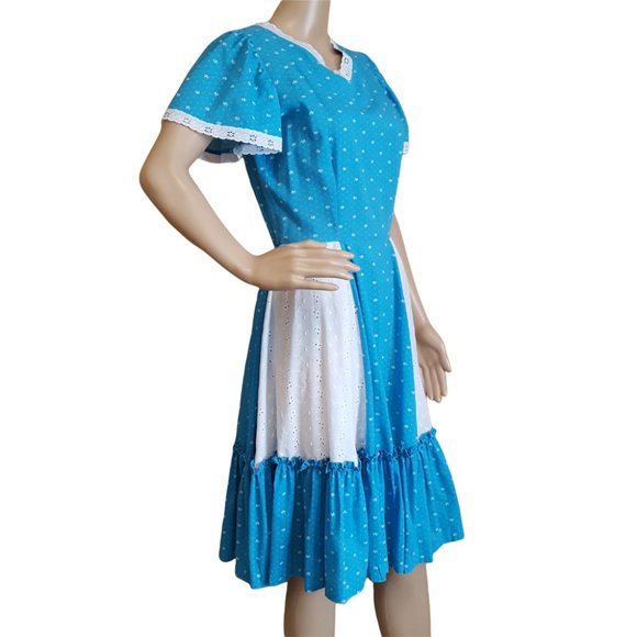 Vintage Rockmount Ranch Wear Country Western Dress Women's XS Swing Ruffle Lace